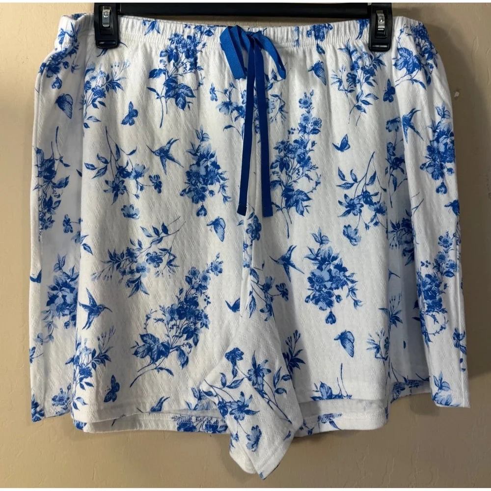 Croft & Barrow Pajama Set Women 2X White Blue Floral Birds Butterflies 2pc NEW